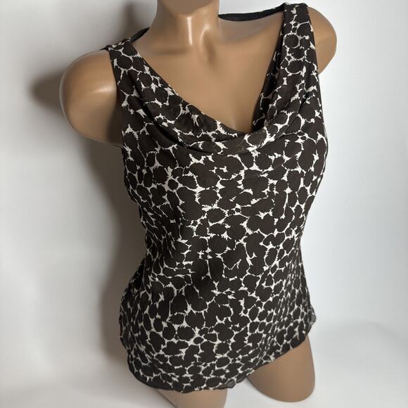 Ann Taylor Y2K Giraffe Print Cowl Neck Top L Brown Silky Minimalist Workwear - Picture 1 of 10